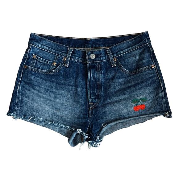 Levi’s Women’s 501 Sz 29 Cherry Embroidered Cutoff Denim Shorts - Picture 3 of 12